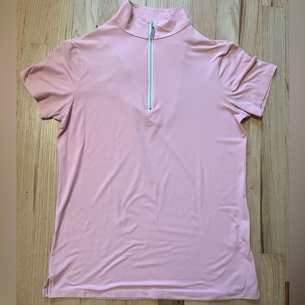 tailored sportsman short sleeve quarter zip pink shirt